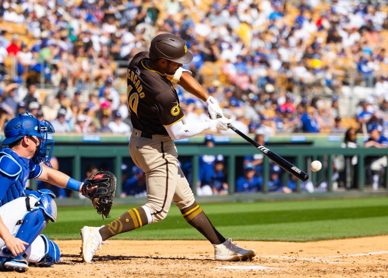 Feb 23, 2024; Phoenix, Arizona, USA; San Diego Padres outfielder Oscar Mercado against the Los Angeles Dodgers during a spring training game at Camelback Ranch-Glendale. Mandatory Credit: Mark J. Rebilas-USA TODAY Sports