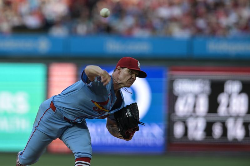 Jun 1, 2024; Philadelphia, Pennsylvania, USA;  St. Louis Cardinals pitcher Sonny Gray (54) pitches in the first inning against the Philadelphia Phillies at Citizens Bank Park. Mandatory Credit: John Geliebter-USA TODAY Sports