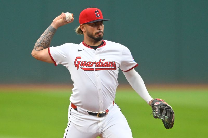 Jun 10, 2025; Cleveland, Ohio, USA; Cleveland Guardians shortstop Gabriel Arias (13) throws to first base in the second inning against the Cincinnati Reds at Progressive Field. Mandatory Credit: David Richard-Imagn Images