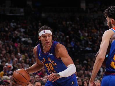 DENVER, CO - DECEMBER 16: Aaron Gordon #50 of the Denver Nuggets drives to the basket during the game against the Oklahoma City Thunder on December 16, 2023 at the Ball Arena in Denver, Colorado. NOTE TO USER: User expressly acknowledges and agrees that, by downloading and/or using this Photograph, user is consenting to the terms and conditions of the Getty Images License Agreement. Mandatory Copyright Notice: Copyright 2023 NBAE (Photo by Bart Young/NBAE via Getty Images)