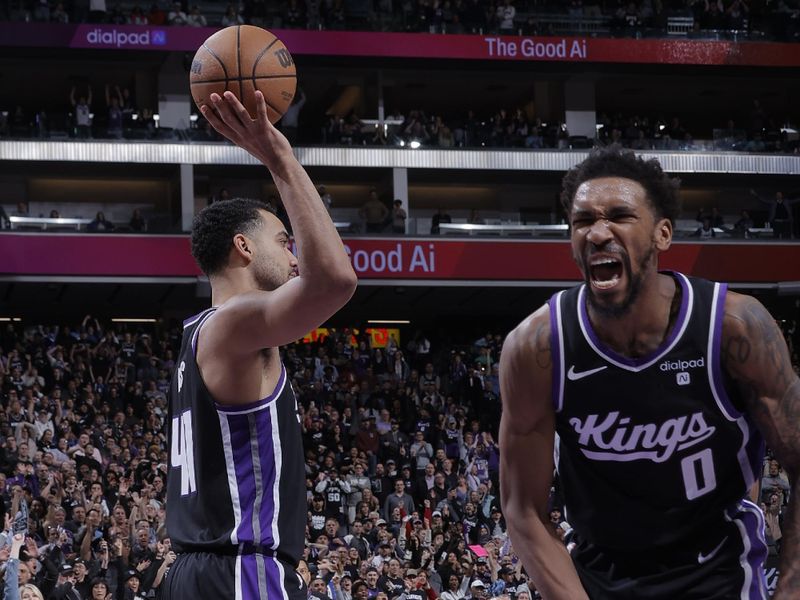 SACRAMENTO, CA - MARCH 7: Malik Monk #0 of the Sacramento Kings celebrates the win after the game against the San Antonio Spurs on March 7, 2024 at Golden 1 Center in Sacramento, California. NOTE TO USER: User expressly acknowledges and agrees that, by downloading and or using this Photograph, user is consenting to the terms and conditions of the Getty Images License Agreement. Mandatory Copyright Notice: Copyright 2024 NBAE (Photo by Rocky Widner/NBAE via Getty Images)