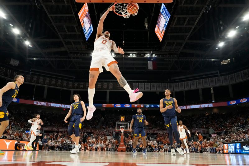 Feb 11, 2023; Austin, Texas, USA; Texas Longhorns forward Timmy Allen (0) dunks during the second half against the West Virginia Mountaineers at Moody Center. Mandatory Credit: Scott Wachter-USA TODAY Sports