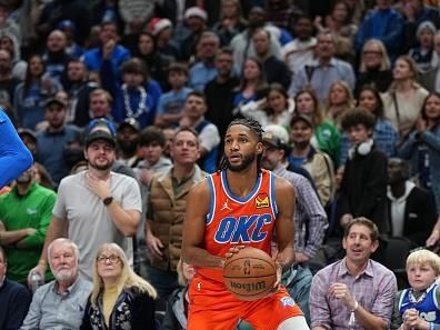 DALLAS, TX - DECEMBER 2: Isaiah Joe #11 of the Oklahoma City Thunder handles the ball during the game   on December 2, 2023 at the American Airlines Center in Dallas, Texas. NOTE TO USER: User expressly acknowledges and agrees that, by downloading and or using this photograph, User is consenting to the terms and conditions of the Getty Images License Agreement. Mandatory Copyright Notice: Copyright 2023 NBAE (Photo by Glenn James/NBAE via Getty Images)