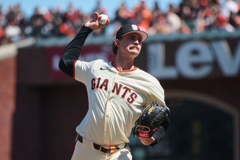 May 12, 2024; San Francisco, California, USA; San Francisco Giants pitcher Sean Hjelle (64 throws a pitch against the Cincinnati Reds during the seventh inning at Oracle Park. Mandatory Credit: Robert Edwards-USA TODAY Sports