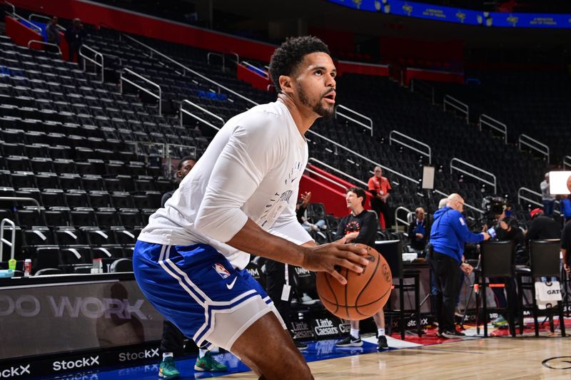 DETROIT, MI - NOVEMBER 1: Tobias Harris #12 of the Detroit Pistons warms up before the game against the New York Knicks on November 1, 2024 at Little Caesars Arena in Detroit, Michigan. NOTE TO USER: User expressly acknowledges and agrees that, by downloading and/or using this photograph, User is consenting to the terms and conditions of the Getty Images License Agreement. Mandatory Copyright Notice: Copyright 2024 NBAE (Photo by Chris Schwegler/NBAE via Getty Images)