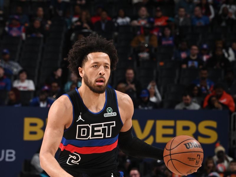 DETROIT, MI - MARCH 13:  Cade Cunningham #2 of the Detroit Pistons dribbles the ball during the game against the Washington Wizards on March 13, 2025 at Little Caesars Arena in Detroit, Michigan. NOTE TO USER: User expressly acknowledges and agrees that, by downloading and/or using this photograph, User is consenting to the terms and conditions of the Getty Images License Agreement. Mandatory Copyright Notice: Copyright 2025 NBAE (Photo by Chris Schwegler/NBAE via Getty Images)