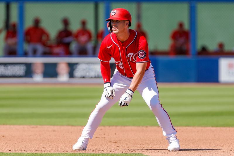 Feb 28, 2023; West Palm Beach, Florida, USA; Washington Nationals left fielder Corey Dickerson (23) runs from second base during the fourth inning against the St. Louis Cardinals at The Ballpark of the Palm Beaches. Mandatory Credit: Sam Navarro-USA TODAY Sports