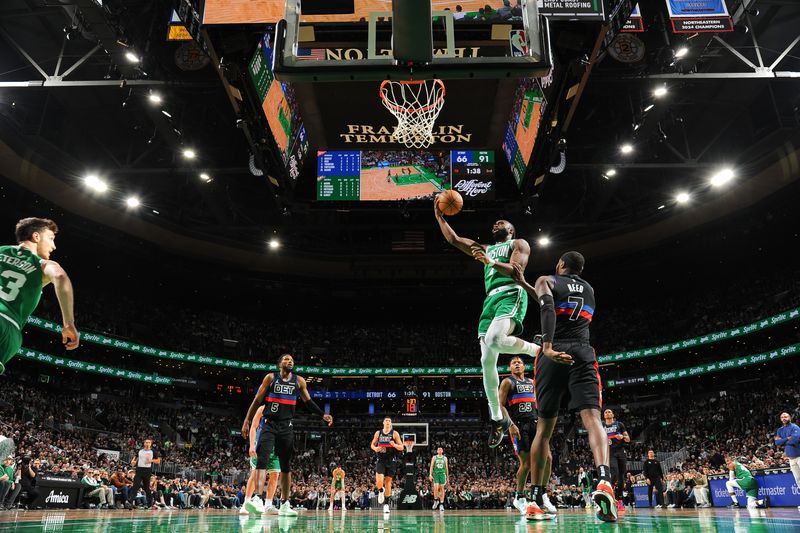 BOSTON, MA - DECEMBER 12: Jaylen Brown #7 of the Boston Celtics drives to the basket during the game against the Detroit Pistons on December 12, 2024 at TD Garden in Boston, Massachusetts. NOTE TO USER: User expressly acknowledges and agrees that, by downloading and/or using this Photograph, user is consenting to the terms and conditions of the Getty Images License Agreement. Mandatory Copyright Notice: Copyright 2024 NBAE (Photo by Brian Babineau/NBAE via Getty Images)