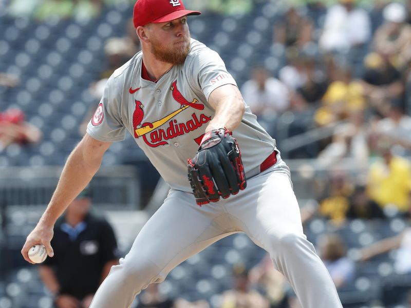 Jul 24, 2024; Pittsburgh, Pennsylvania, USA; St. Louis Cardinals relief pitcher Chris Roycroft (58) throws against the Pittsburgh Pirates during the fourth inning at PNC Park. Mandatory Credit: Charles LeClaire-USA TODAY Sports