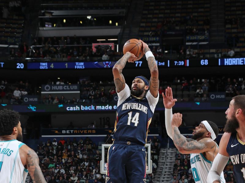 NEW ORLEANS, LA - JANUARY 17: Brandon Ingram #14 of the New Orleans Pelicans shoots the ball during the game against the Charlotte Hornets on January 17, 2024 at the Smoothie King Center in New Orleans, Louisiana. NOTE TO USER: User expressly acknowledges and agrees that, by downloading and or using this Photograph, user is consenting to the terms and conditions of the Getty Images License Agreement. Mandatory Copyright Notice: Copyright 2024 NBAE (Photo by Layne Murdoch Jr./NBAE via Getty Images)