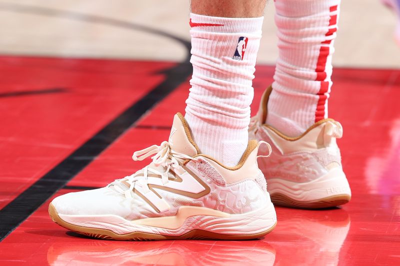 CHICAGO, IL - FEBRUARY 26: The sneakers worn by Zach LaVine #8 of the Chicago Bulls during the game against the Washington Wizards on February 26, 2023 at United Center in Chicago, Illinois. NOTE TO USER: User expressly acknowledges and agrees that, by downloading and or using this photograph, User is consenting to the terms and conditions of the Getty Images License Agreement. Mandatory Copyright Notice: Copyright 2023 NBAE (Photo by Jeff Haynes/NBAE via Getty Images)