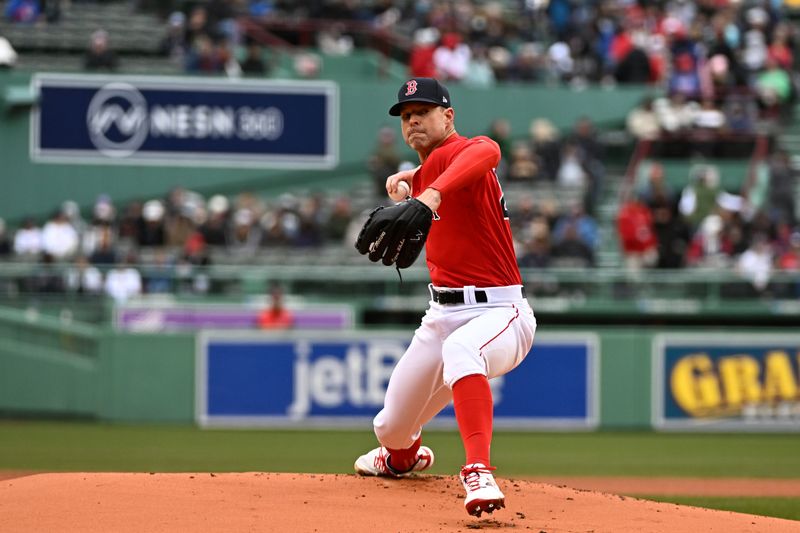 Apr 5, 2023; Boston, Massachusetts, USA; Boston Red Sox starting pitcher Corey Kluber (28) pitches against the Pittsburgh Pirates during the first inning at Fenway Park. Mandatory Credit: Eric Canha-USA TODAY Sports