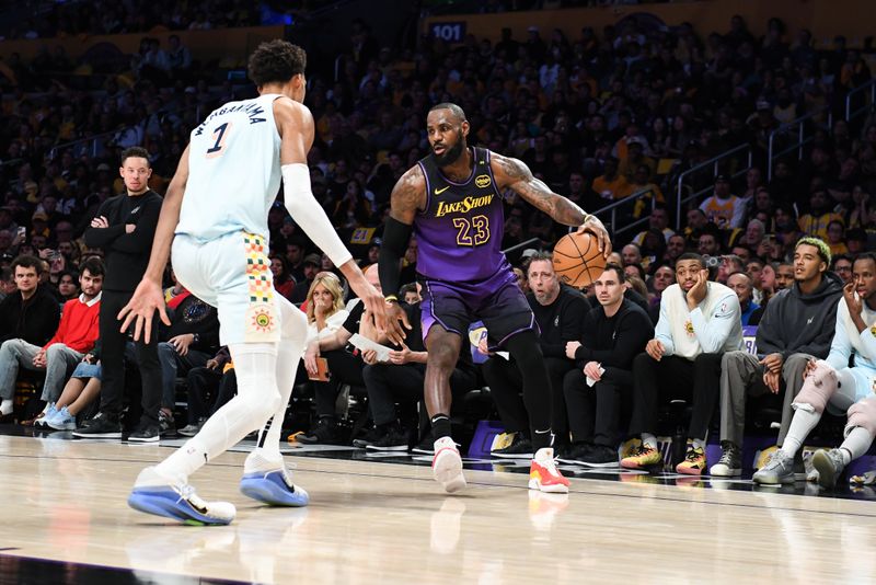 LOS ANGELES, CA - JANUARY 13: LeBron James #23 of the Los Angeles Lakers dribbles the ball during the game against the San Antonio Spurs on January 13, 2025 at Crypto.Com Arena in Los Angeles, California. NOTE TO USER: User expressly acknowledges and agrees that, by downloading and/or using this Photograph, user is consenting to the terms and conditions of the Getty Images License Agreement. Mandatory Copyright Notice: Copyright 2025 NBAE (Photo by Noah Graham/NBAE via Getty Images)