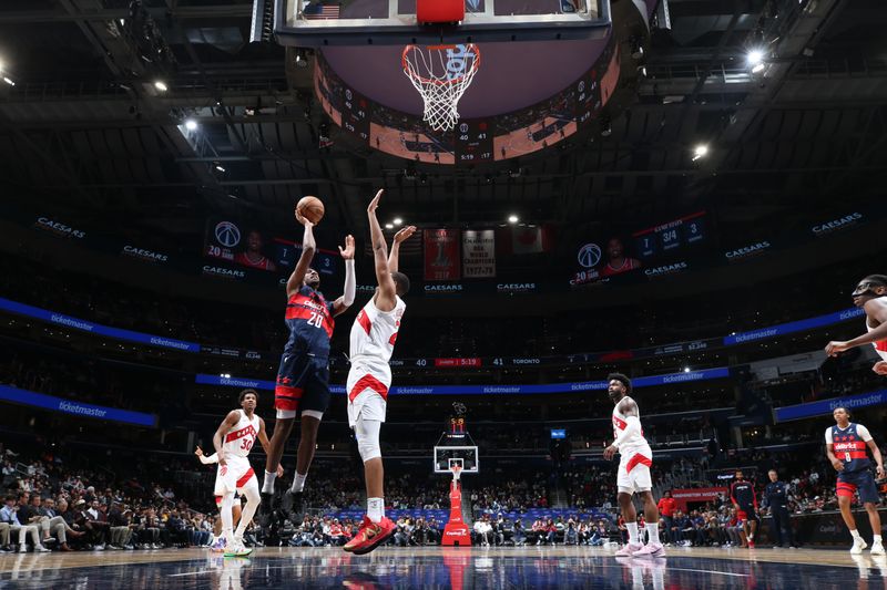 WASHINGTON, DC -? MARCH 24: Alexandre Sarr #20 of the Washington Wizards drives to the basket during the game against the Toronto Raptors on March 24, 2025 at Capital One Arena in Washington, DC. NOTE TO USER: User expressly acknowledges and agrees that, by downloading and or using this Photograph, user is consenting to the terms and conditions of the Getty Images License Agreement. Mandatory Copyright Notice: Copyright 2025 NBAE (Photo by Stephen Gosling/NBAE via Getty Images)