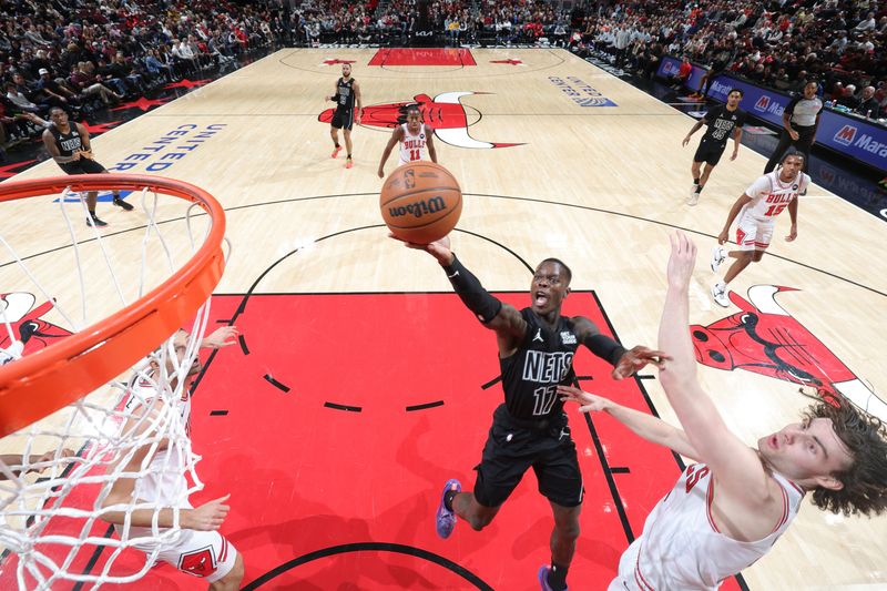 CHICAGO, IL - DECEMBER 2: Dennis Schroder #17 of the Brooklyn Nets drives to the basket during the game against the Chicago Bulls on December 2, 2024 at United Center in Chicago, Illinois. NOTE TO USER: User expressly acknowledges and agrees that, by downloading and or using this photograph, User is consenting to the terms and conditions of the Getty Images License Agreement. Mandatory Copyright Notice: Copyright 2024 NBAE (Photo by Jeff Haynes/NBAE via Getty Images)