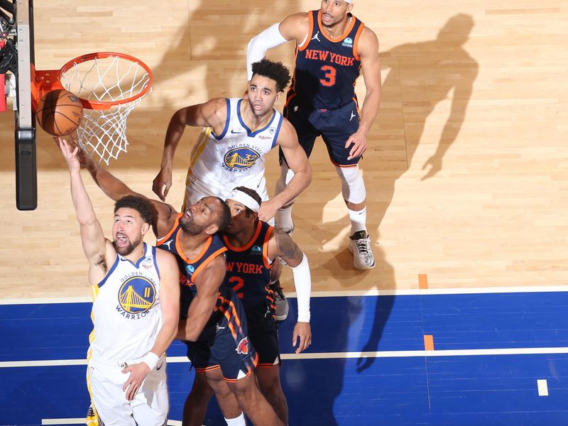 NEW YORK, NY - FEBRUARY 29: Klay Thompson #11 of the Golden State Warriors drives to the basket during the game against the New York Knicks on January 29, 2024 at Madison Square Garden in New York City, New York.  NOTE TO USER: User expressly acknowledges and agrees that, by downloading and or using this photograph, User is consenting to the terms and conditions of the Getty Images License Agreement. Mandatory Copyright Notice: Copyright 2024 NBAE  (Photo by Nathaniel S. Butler/NBAE via Getty Images)