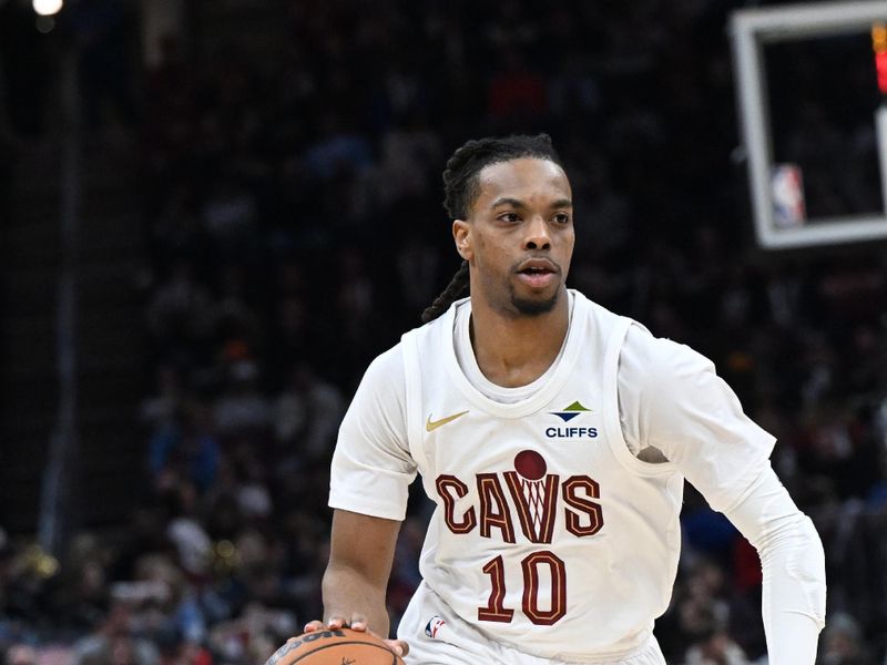 CLEVELAND, OH - MARCH 2: Darius Garland #10 of the Cleveland Cavaliers dribbles the ball during the game against the Portland Trail Blazers on March 2, 2025 at Rocket Arena in Cleveland, Ohio. NOTE TO USER: User expressly acknowledges and agrees that, by downloading and/or using this Photograph, user is consenting to the terms and conditions of the Getty Images License Agreement. Mandatory Copyright Notice: Copyright 2025 NBAE (Photo by Brian Kolin/NBAE via Getty Images)