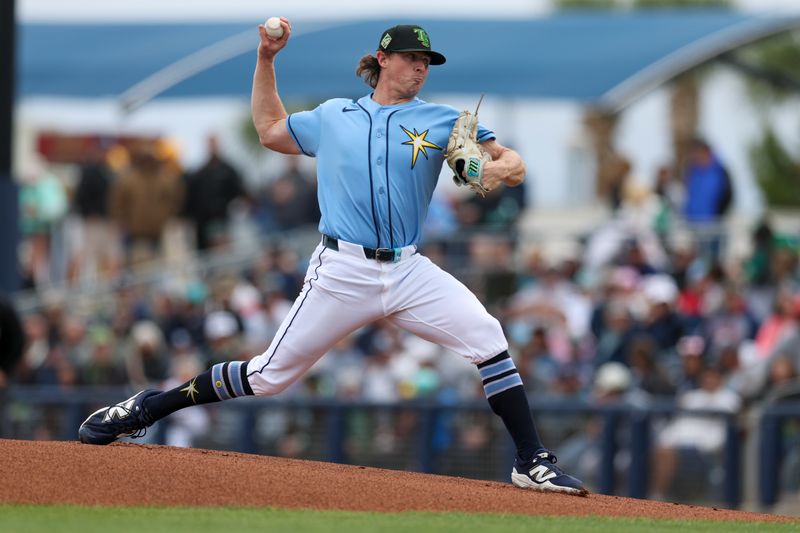 Mar 17, 2026; Port Charlotte, Florida, USA; Tampa Bay Rays starting pitcher Ryan Pepiot (44) throws a pitch against the New York Yankees in the first inning during spring training at Charlotte Sports Park. Mandatory Credit: Nathan Ray Seebeck-Imagn Images