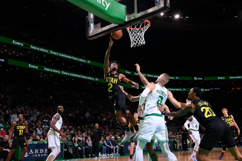 BOSTON, MA - JANUARY 5: Colin Sexton #2 of the Utah Jazz shoots the ball during the game against the Boston Celtics on January 5, 2024 at the TD Garden in Boston, Massachusetts. NOTE TO USER: User expressly acknowledges and agrees that, by downloading and or using this photograph, User is consenting to the terms and conditions of the Getty Images License Agreement. Mandatory Copyright Notice: Copyright 2024 NBAE  (Photo by Brian Babineau/NBAE via Getty Images)