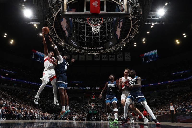 MINNEAPOLIS, MN -  OCTOBER 22: Ochai Agbaji #30 of the Toronto Raptors shoots the ball during the game against the Minnesota Timberwolves on October 22, 2024 at Target Center in Minneapolis, Minnesota. NOTE TO USER: User expressly acknowledges and agrees that, by downloading and or using this Photograph, user is consenting to the terms and conditions of the Getty Images License Agreement. Mandatory Copyright Notice: Copyright 2024 NBAE (Photo by Jordan Johnson/NBAE via Getty Images)