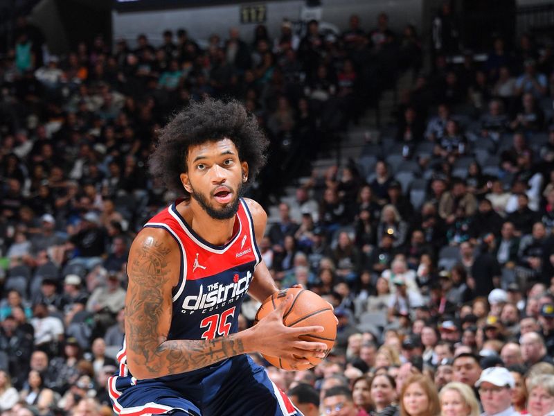 SAN ANTONIO, TX - JANUARY 29:  Marvin Bagley III #35 of the Washington Wizards handles the ball during the game  against the San Antonio Spurs on January 29, 2024 at the Frost Bank Center in San Antonio, Texas. NOTE TO USER: User expressly acknowledges and agrees that, by downloading and or using this photograph, user is consenting to the terms and conditions of the Getty Images License Agreement. Mandatory Copyright Notice: Copyright 2024 NBAE (Photos by Michael Gonzales/NBAE via Getty Images)