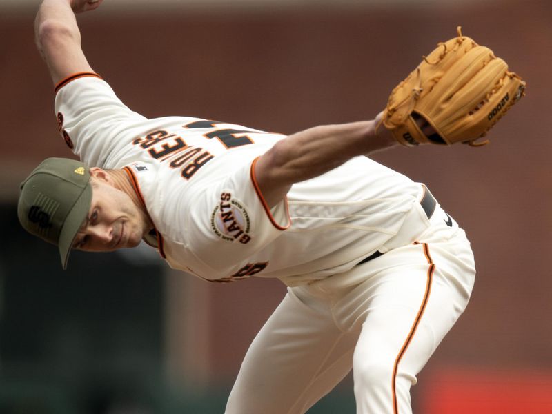 May 20, 2023; San Francisco, California, USA; San Francisco Giants pitcher Tyler Rogers (71) delivers a pitch against the Miami Marlins during the eighth inning at Oracle Park. Mandatory Credit: D. Ross Cameron-USA TODAY Sports