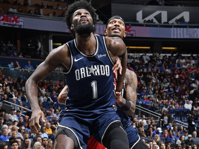 ORLANDO, FL - FEBRUARY 10: Jonathan Isaac #1 of the Orlando Magic boxes out during the game against the Chicago Bulls on February 10, 2024 at the Kia Center in Orlando, Florida. NOTE TO USER: User expressly acknowledges and agrees that, by downloading and or using this photograph, User is consenting to the terms and conditions of the Getty Images License Agreement. Mandatory Copyright Notice: Copyright 2024 NBAE (Photo by Fernando Medina/NBAE via Getty Images)