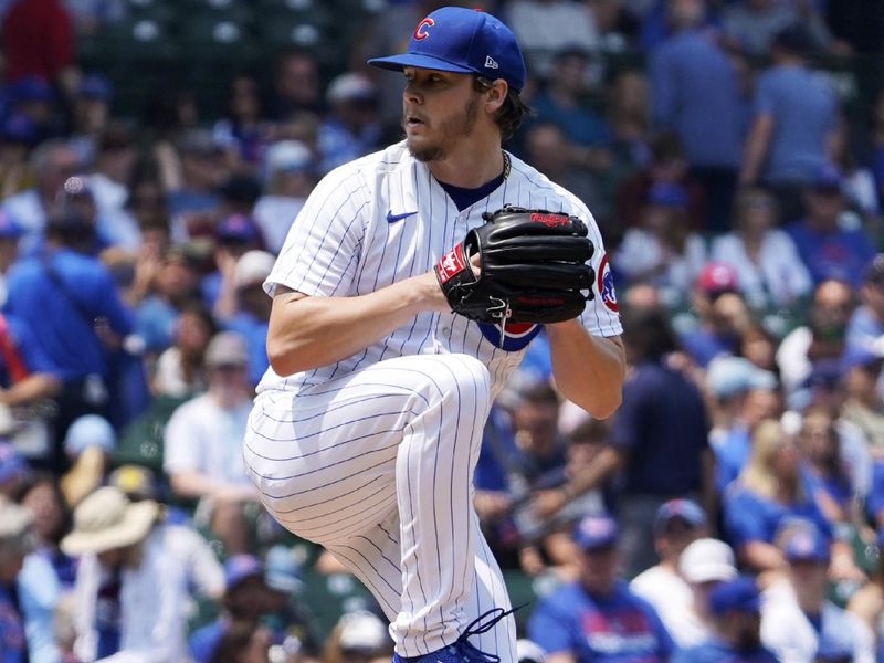 Jun 17, 2023; Chicago, Illinois, USA; Chicago Cubs starting pitcher Justin Steele (0) throws against the Baltimore Orioles during the first inning at Wrigley Field. Mandatory Credit: David Banks-USA TODAY Sports