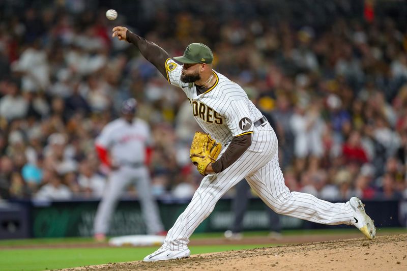 May 20, 2023; San Diego, California, USA; San Diego Padres relief pitcher Luis Garcia (66) throws a pitch in the sixth inning against the Boston Red Sox at Petco Park. Mandatory Credit: David Frerker-USA TODAY Sports