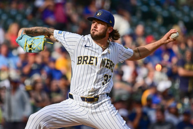 Jun 28, 2025; Milwaukee, Wisconsin, USA; Milwaukee Brewers pitcher DL Hall (37) throws a pitch in the ninth inning against the Colorado Rockies at American Family Field. Mandatory Credit: Benny Sieu-Imagn Images