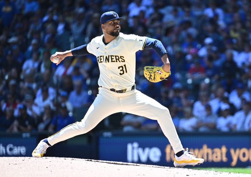 May 30, 2024; Milwaukee, Wisconsin, USA; Milwaukee Brewers relief pitcher Joel Payamps (31) delivers a pitch against the Chicago Cubs in the sixth inning at American Family Field. Mandatory Credit: Michael McLoone-USA TODAY Sports