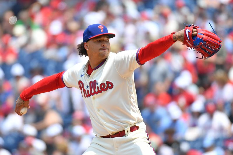 Jun 11, 2023; Philadelphia, Pennsylvania, USA; Philadelphia Phillies starting pitcher Taijuan Walker (99) throws a pitch during the first inning against the Los Angeles Dodgers at Citizens Bank Park. Mandatory Credit: Eric Hartline-USA TODAY Sports