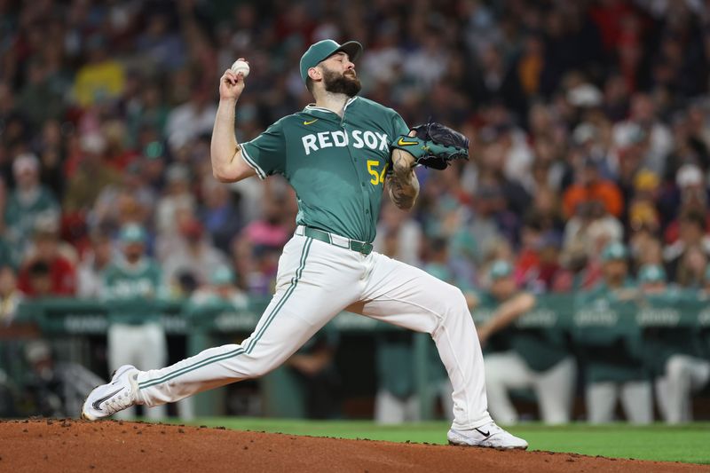 Sep 12, 2025; Boston, Massachusetts, USA; Boston Red Sox starting pitcher Lucas Giolito (54) delivers a pitch during the second inning against the New York Yankees at Fenway Park. Mandatory Credit: Paul Rutherford-Imagn Images