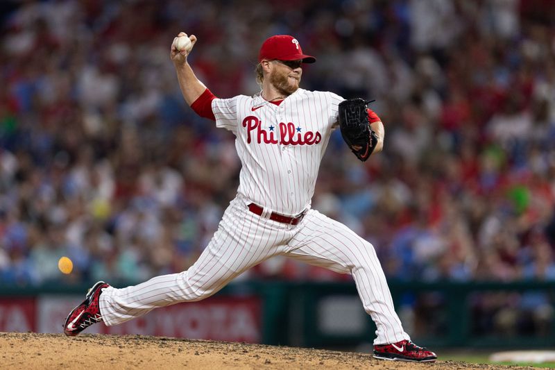 Aug 22, 2023; Philadelphia, Pennsylvania, USA; Philadelphia Phillies relief pitcher Craig Kimbrel (31) throws a pitch during the ninth inning against the San Francisco Giants at Citizens Bank Park. Mandatory Credit: Bill Streicher-USA TODAY Sports