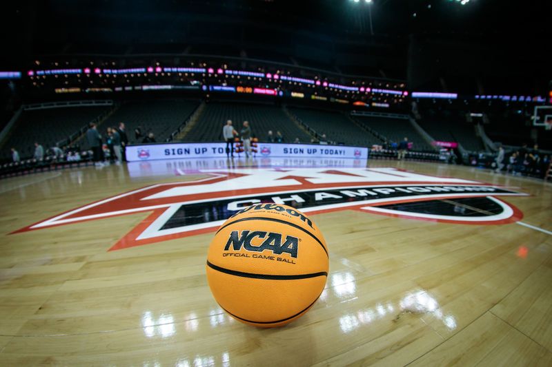 Mar 8, 2023; Kansas City, MO, USA; Basketball sits on the court prior to the game between the Texas Tech Red Raiders and the West Virginia Mountaineers at T-Mobile Center. Mandatory Credit: William Purnell-USA TODAY Sports
