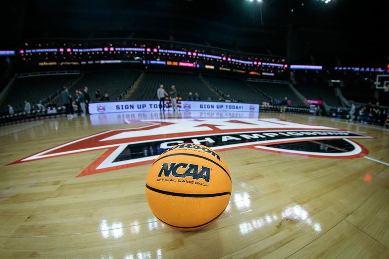 Mar 8, 2023; Kansas City, MO, USA; Basketball sits on the court prior to the game between the Texas Tech Red Raiders and the West Virginia Mountaineers at T-Mobile Center. Mandatory Credit: William Purnell-USA TODAY Sports