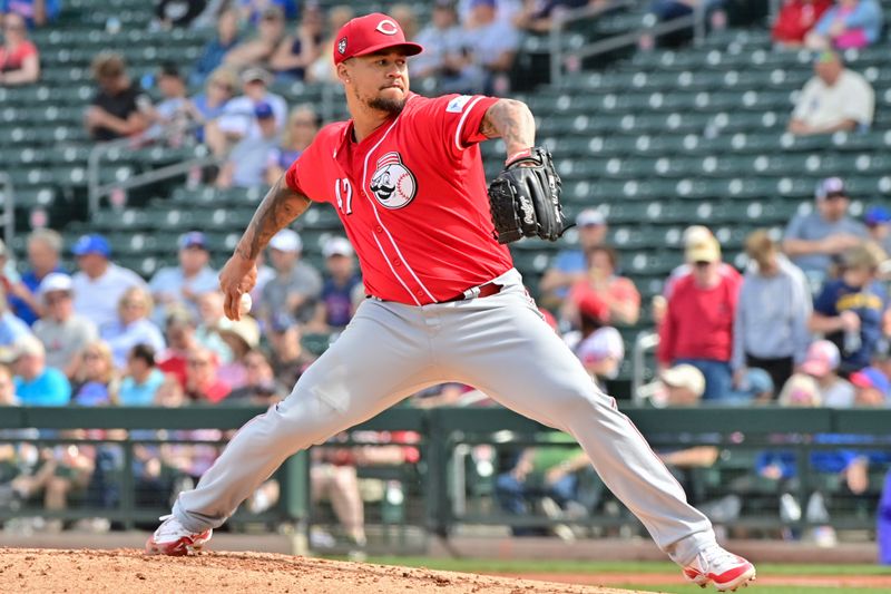 Feb 27, 2024; Mesa, Arizona, USA;  Cincinnati Reds starting pitcher Frankie Montas (47) throws in the first inning against the Cincinnati Reds during a spring training game at Sloan Park. Mandatory Credit: Matt Kartozian-USA TODAY Sports