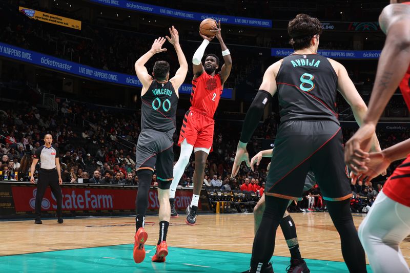 WASHINGTON, DC -? APRIL 5: Deandre Ayton #2 of the Portland Trail Blazers shoots the ball during the game against the Washington Wizards on April 5, 2024 at Capital One Arena in Washington, DC. NOTE TO USER: User expressly acknowledges and agrees that, by downloading and or using this Photograph, user is consenting to the terms and conditions of the Getty Images License Agreement. Mandatory Copyright Notice: Copyright 2024 NBAE (Photo by Stephen Gosling/NBAE via Getty Images)