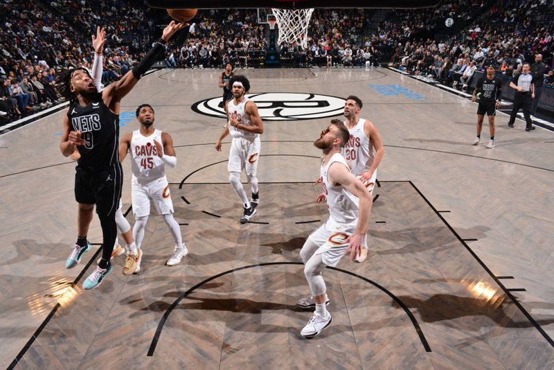 BROOKLYN, NY - FEBRUARY 8: Trendon Watford #9 of the Brooklyn Nets drives to the basket during the game against the Cleveland Cavaliers on February 8, 2024 at Barclays Center in Brooklyn, New York. NOTE TO USER: User expressly acknowledges and agrees that, by downloading and or using this Photograph, user is consenting to the terms and conditions of the Getty Images License Agreement. Mandatory Copyright Notice: Copyright 2024 NBAE (Photo by Jesse D. Garrabrant/NBAE via Getty Images)