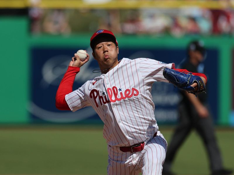Feb 28, 2025; Clearwater, Florida, USA;  Philadelphia Phillies pitcher Koyo Aoyagi (31)  throws a pitch during the fourth inning against the Boston Red Sox at BayCare Ballpark. Mandatory Credit: Kim Klement Neitzel-Imagn Images