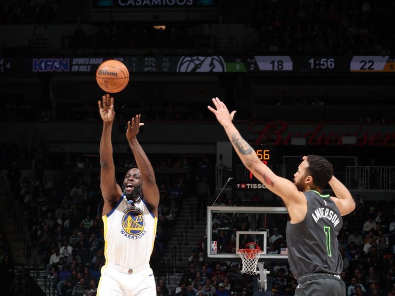 MINNEAPOLIS, MN -  MARCH 24: Draymond Green #23 of the Golden State Warriors shoots the ball during the game against the Minnesota Timberwolves on March 24, 2024 at Target Center in Minneapolis, Minnesota. NOTE TO USER: User expressly acknowledges and agrees that, by downloading and or using this Photograph, user is consenting to the terms and conditions of the Getty Images License Agreement. Mandatory Copyright Notice: Copyright 2024 NBAE (Photo by David Sherman/NBAE via Getty Images)