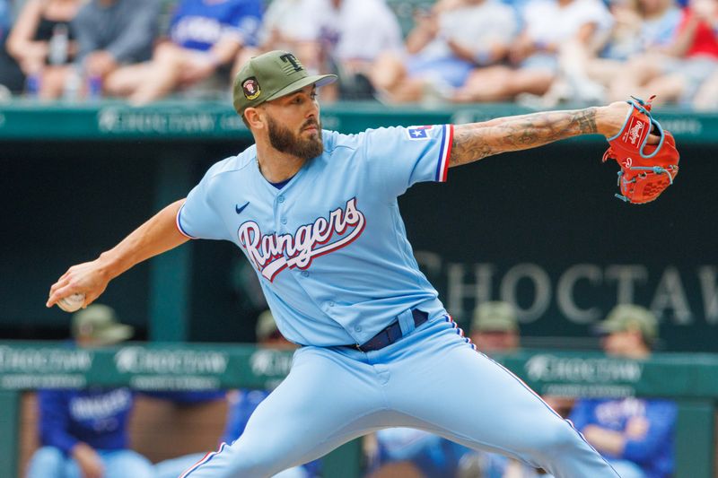 May 21, 2023; Arlington, Texas, USA; Texas Rangers relief pitcher Joe Barlow (68) throws during the seventh inning against the Colorado Rockies at Globe Life Field. Mandatory Credit: Andrew Dieb-USA TODAY Sports