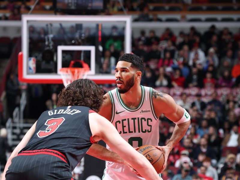 CHICAGO, IL - NOVEMBER 29: Jayson Tatum #0 of the Boston Celtics looks to pass the ball during the game against the Chicago Bulls during the Emirates NBA Cup game on November 29, 2024 at United Center in Chicago, Illinois. NOTE TO USER: User expressly acknowledges and agrees that, by downloading and or using this photograph, User is consenting to the terms and conditions of the Getty Images License Agreement. Mandatory Copyright Notice: Copyright 2024 NBAE (Photo by Jeff Haynes/NBAE via Getty Images)