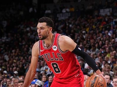 DENVER, CO - NOVEMBER 4: Zach LaVine #8 of the Chicago Bulls dribbles the ball during the game against the Denver Nuggets on November 4, 2023 at the Ball Arena in Denver, Colorado. NOTE TO USER: User expressly acknowledges and agrees that, by downloading and/or using this Photograph, user is consenting to the terms and conditions of the Getty Images License Agreement. Mandatory Copyright Notice: Copyright 2023 NBAE (Photo by Garrett Ellwood/NBAE via Getty Images)