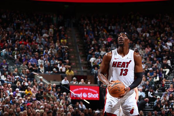 SALT LAKE CITY, UT - DECEMBER 30: Bam Adebayo #13 of the Miami Heat prepares to shoot a free throw during the game against the Utah Jazz on December 30, 2023 at Delta Center in Salt Lake City, Utah. NOTE TO USER: User expressly acknowledges and agrees that, by downloading and or using this Photograph, User is consenting to the terms and conditions of the Getty Images License Agreement. Mandatory Copyright Notice: Copyright 2023 NBAE (Photo by Melissa Majchrzak/NBAE via Getty Images)