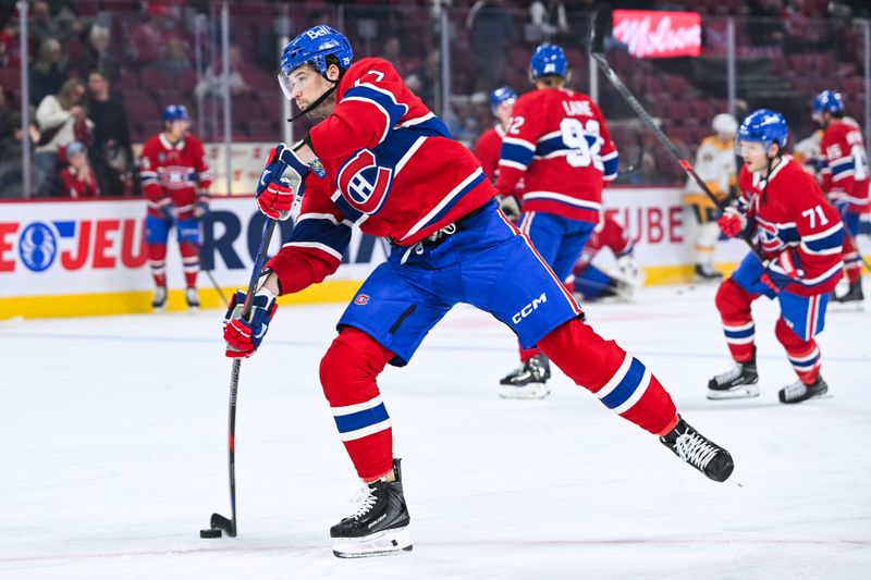 Oct 16, 2025; Montreal, Quebec, CAN; Montreal Canadiens right wing Josh Anderson (17) shoots a puck during warm-up before the game against the Nashville Predators at Bell Centre. Mandatory Credit: David Kirouac-Imagn Images
