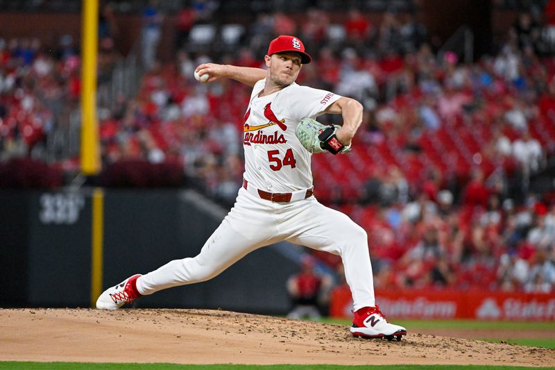 Sep 18, 2024; St. Louis, Missouri, USA;  St. Louis Cardinals starting pitcher Sonny Gray (54) pitches against the Pittsburgh Pirates during the second inning at Busch Stadium. Mandatory Credit: Jeff Curry-Imagn Images