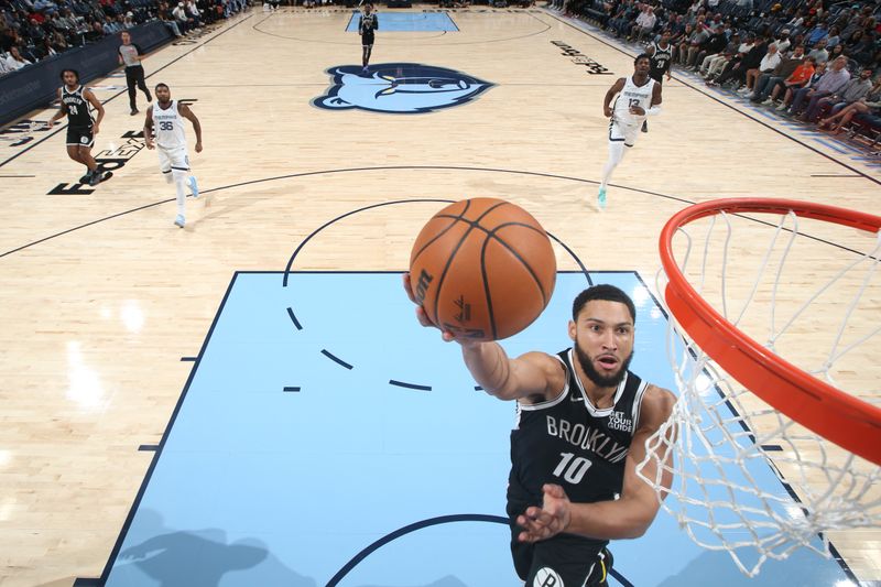 MEMPHIS, TN - OCTOBER 30: Ben Simmons #10 of the Brooklyn Nets drives to the basket during the game against the Memphis Grizzlies on October 30, 2024 at FedExForum in Memphis, Tennessee. NOTE TO USER: User expressly acknowledges and agrees that, by downloading and or using this photograph, User is consenting to the terms and conditions of the Getty Images License Agreement. Mandatory Copyright Notice: Copyright 2024 NBAE (Photo by Joe Murphy/NBAE via Getty Images)