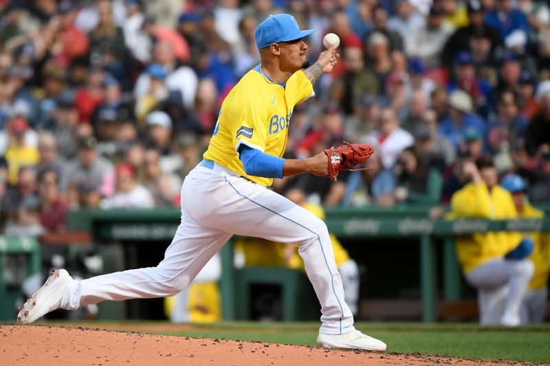 Apr 27, 2024; Boston, Massachusetts, USA;  Boston Red Sox relief pitcher Brennan Bernardino (83) pitches during the fourth inning against the Chicago Cubs at Fenway Park. Mandatory Credit: Bob DeChiara-USA TODAY Sports