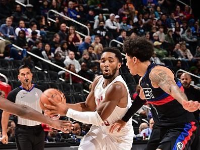 DETROIT, MI - DECEMBER 2: Donovan Mitchell #45 of the Cleveland Cavaliers goes to the basket during the game on December 2, 2023 at Little Caesars Arena in Detroit, Michigan. NOTE TO USER: User expressly acknowledges and agrees that, by downloading and/or using this photograph, User is consenting to the terms and conditions of the Getty Images License Agreement. Mandatory Copyright Notice: Copyright 2023 NBAE (Photo by Chris Schwegler/NBAE via Getty Images)